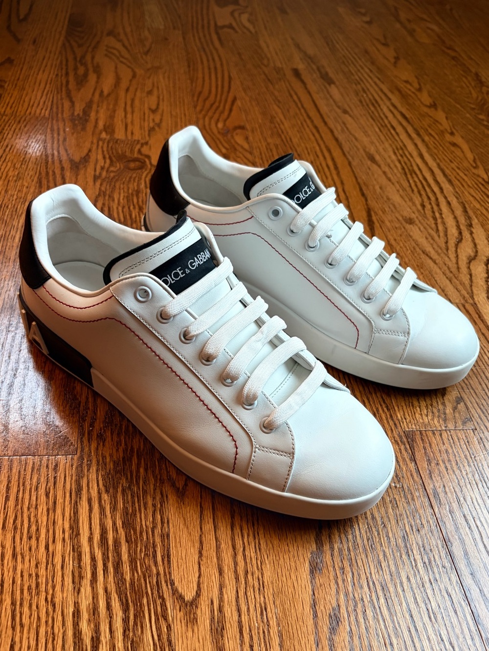 Dolce & Gabbana Portofino Logo Spoiler Sneakers White Black Red Stitch Men’s 9